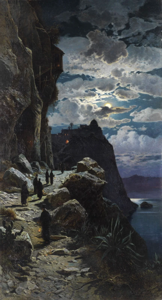 Nightly Walk of the Monks to the Mountain Monastery Athos by Hermann Corrodi